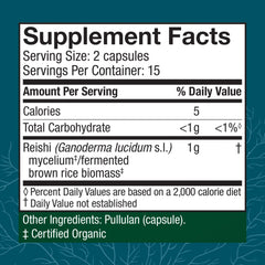 Close-up of Host Defense Reishi Capsules highlighting heart health support.