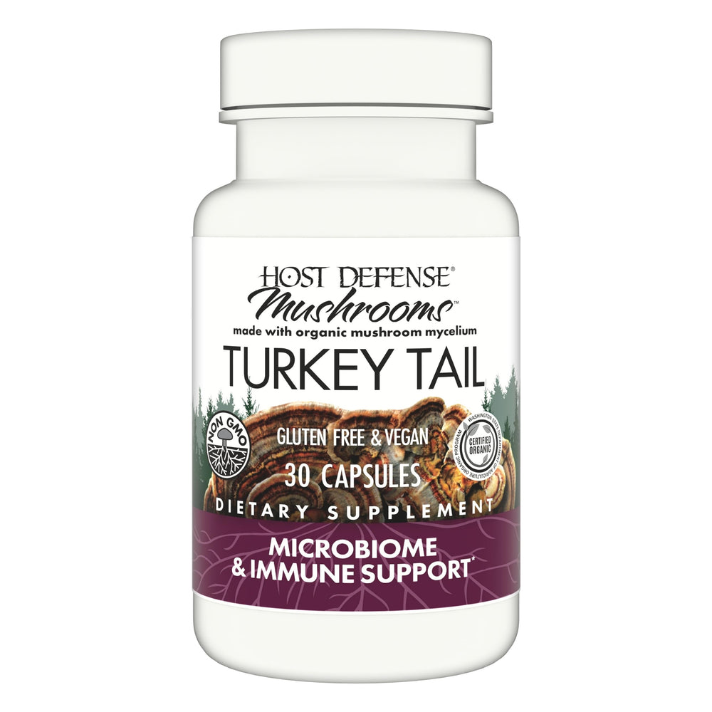 Host Defense Turkey Tail capsules bottle ready for daily digestive support.