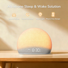HOUSBAY Sunrise Alarm Clock dim display aids restful nights with minimal light.