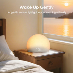 HOUSBAY Sunrise Alarm Clock night light offers comforting illumination for late reading.