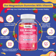 Hovika magnesium gummies bottle displayed on a desk with family-friendly appeal.