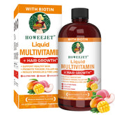 HOWEEJET Liquid Multivitamin bottle highlights hair health support.