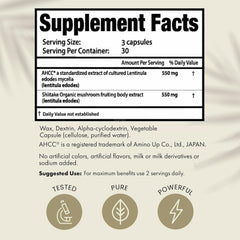 HPD Rx Premium AHCC label close-up emphasizes quality and GMP adherence