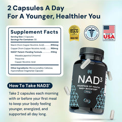 HPN NAD3 capsules closeup, easy-to-take NR alternative for cellular health.