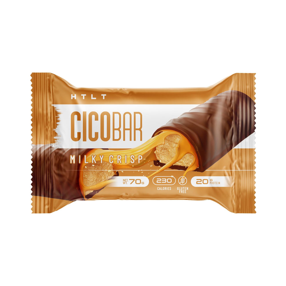 HTLT CICOBAR Milky Crisp bar with creamy texture and 20g plant protein.