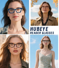 Hubeye Oprah style reading glasses in brown hawksbill color with blue light protection