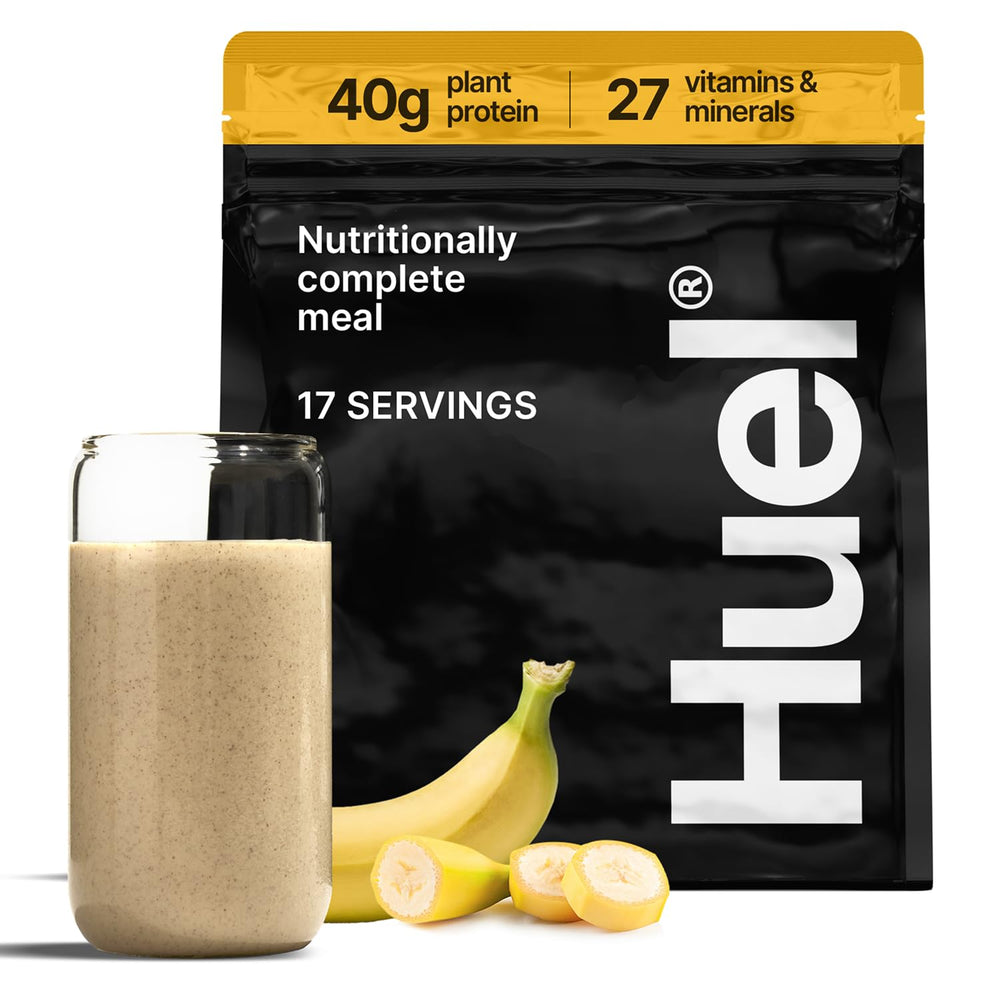 Huel Black Edition Banana packaging showing a complete vegan meal option