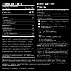 Smooth vanilla shake in a glass showing convenient nutrition from Huel Black Edition Vanilla.