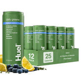Huel Daily Greens bottle with Blueberry Lemon Thyme for a refreshing morning boost.