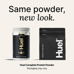 Huel strawberry flavor label emphasizes 27 vitamins and minerals.