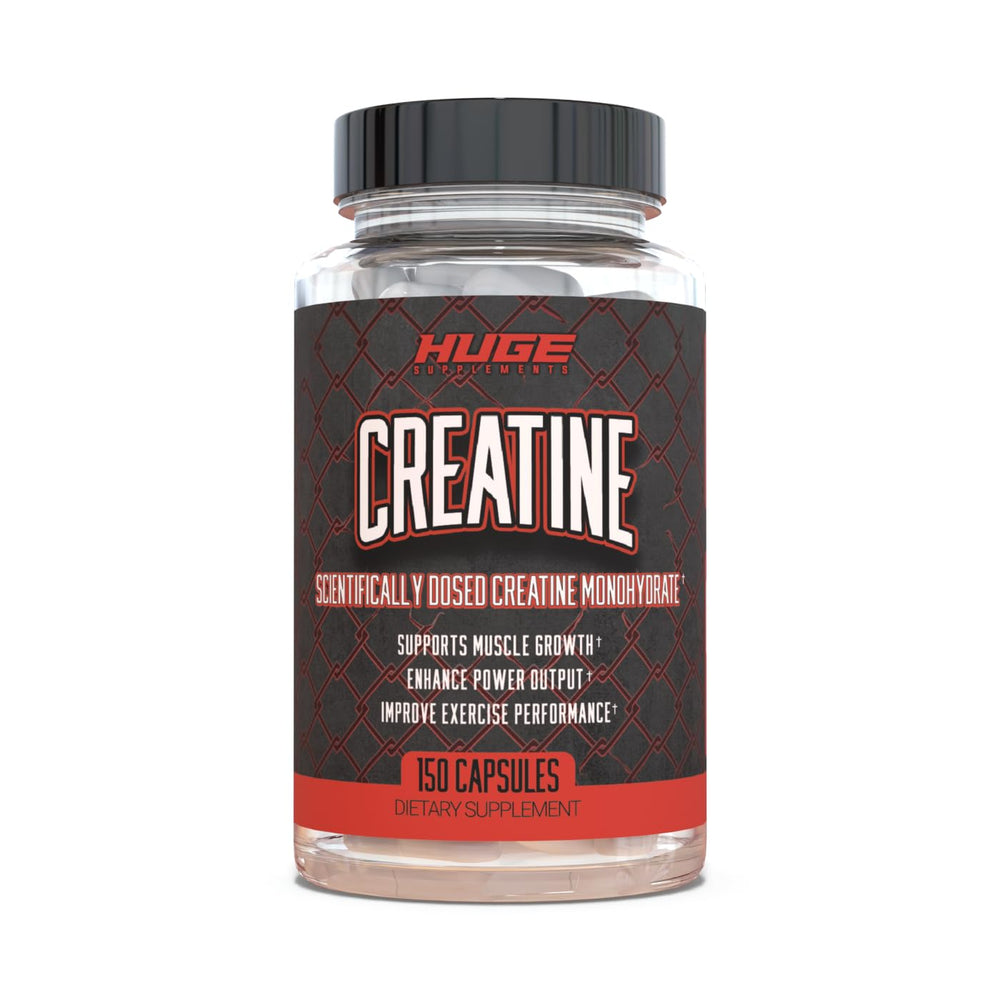 Huge Supplements creatine monohydrate capsules bottle for daily performance support