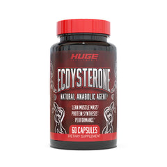 Huge Supplements Ecdysterone bottle showing 98% purity for natural muscle support.