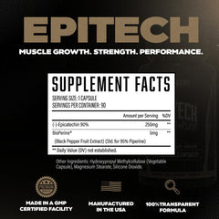 Huge Supplements Epitech Epicatechin powder closeup emphasizes high-potency extract.