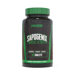 Huge Supplements Sapogenix bottle pour showing convenient 60-tablet serving for muscle support