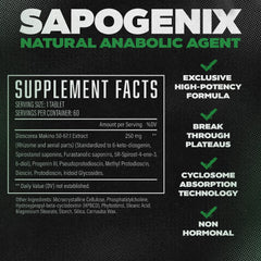 Huge Supplements Sapogenix label closeup highlighting high-potency formula and Cyclosome delivery for better absorption