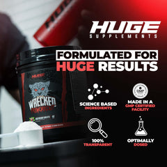 Huge Supplements Wrecked bottle with flavor options, indicates great mixability
