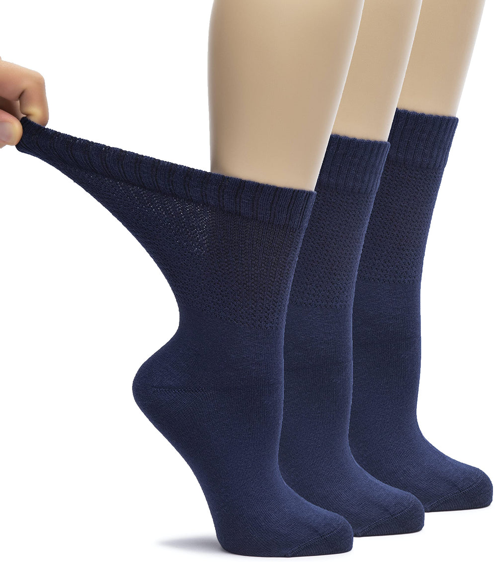 Hugh Ugoli bamboo rayon diabetic crew socks with seamless toe in navy for comfort.