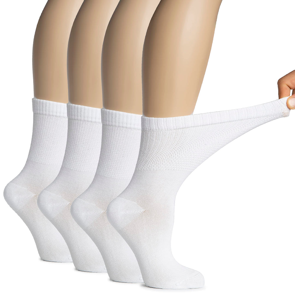 Hugh Ugoli women's rayon diabetic crew socks in white, front view, ultra-soft comfort.