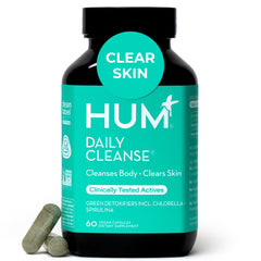 Hum Daily Cleanse acne supplements bottle for daily skin-support routine.