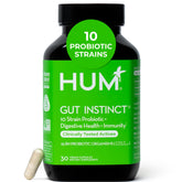 HUM Gut Instinct bottle front for daily probiotic support and balance