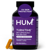 HUM Turn Back Time turmeric bottle front display with vegan capsules for skin support