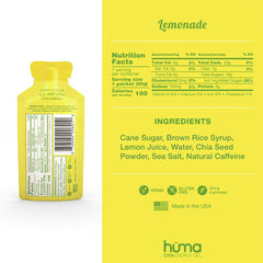 HÜMA Chia Energy Gel Lemonade sachet showing easy-to-consume real-food energy on the go.