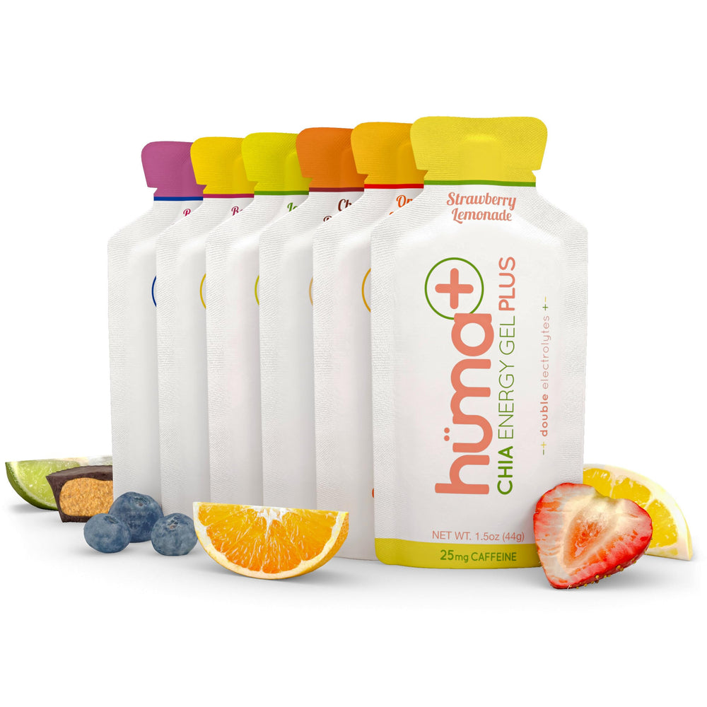 HUMA CHIA energy gel variety pack with real fruit purée for steady energy.