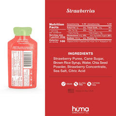 HÜMA CHIA ENERGY GEL strawberries sachet closeup highlighting real fruit texture