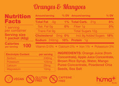 Huma Plus orange mango sachet closeup highlighting natural fruit flavors