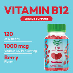 Human Beanz bottle with jelly beans promotes convenient on-the-go supplementation.