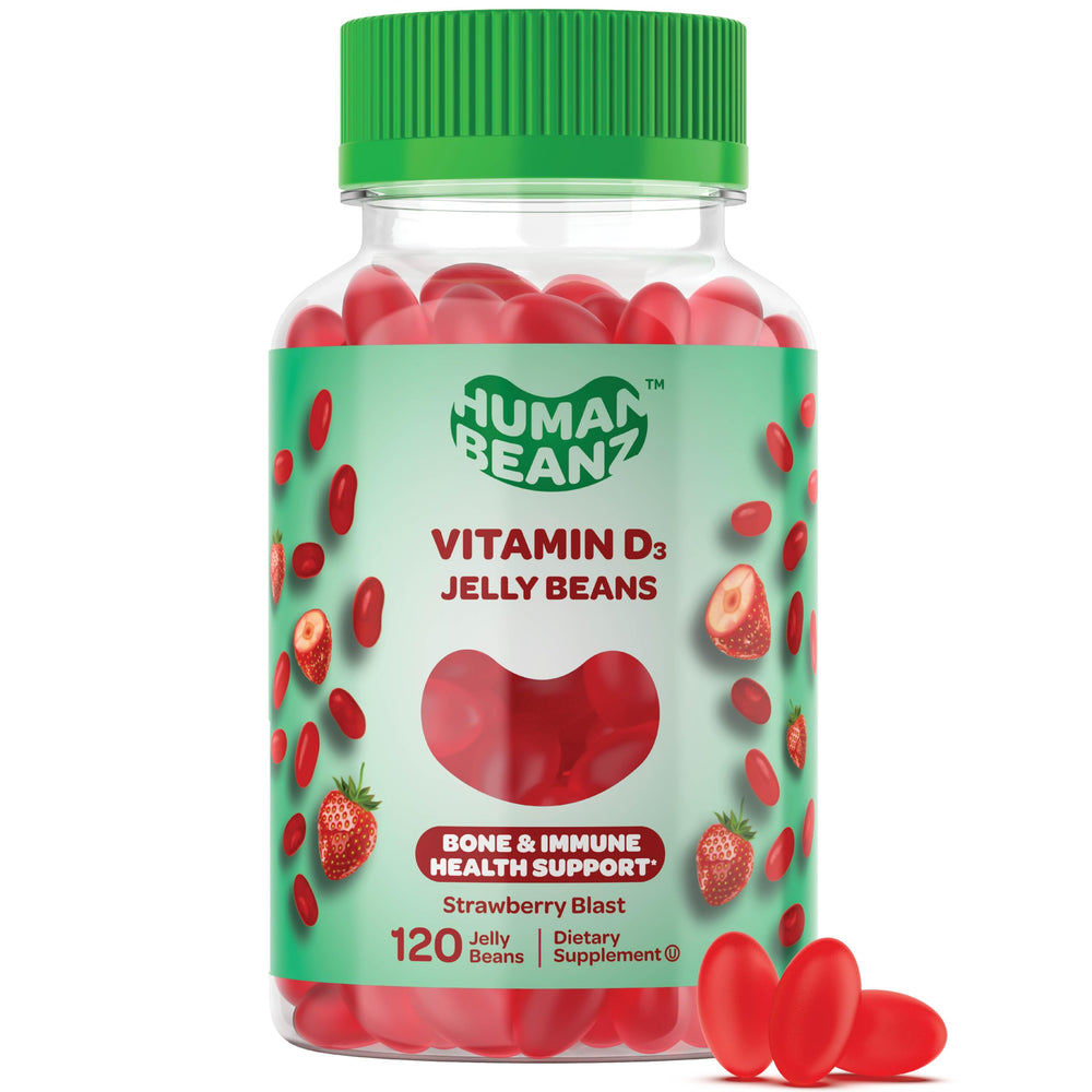 Human Beanz Vitamin D3 jelly beans strawberry blast pack for daily immune health.