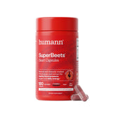 Humann SuperBeets beet root capsules bottle with quick-release design for easy daily use.