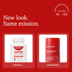 Humann SuperBeets capsules in hand for easy daily intake.