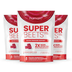 Humann SuperBeets Heart Chews bottle front for daily heart health and energy.