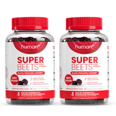 Humann humanN SuperBeets Heart Gummies bottle on countertop for daily energy support.