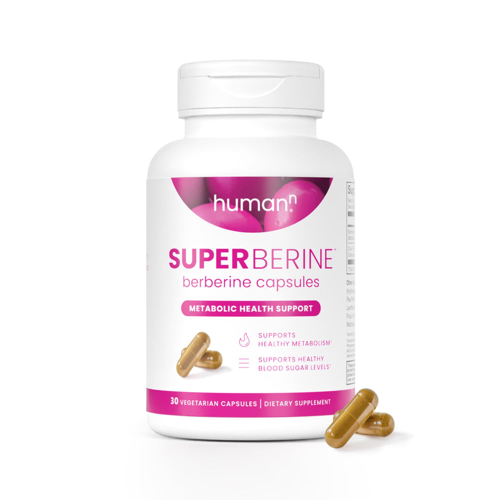 Humann SuperBerine bottle front showing compact capsules for daily metabolic support