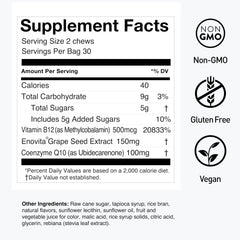 Humann SuperGrapes chews label shows non-GMO, gluten-free, vegan formulation.