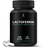 HumanX Lactoferrin 500mg bottle front view supports immune function and iron utilization.