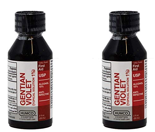Humco Gentian Violet bottle showing topical antiseptic dye for minor skin issues.