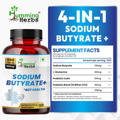 Humming Herbs Sodium Butyrate+ capsules being poured for daily intake