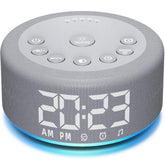 Hushing 3-in-1 sound machine and alarm clock with bedtime setup for calm sleep.