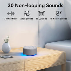 Hushing Sound Machine night lights with 12 color options for cozy ambience
