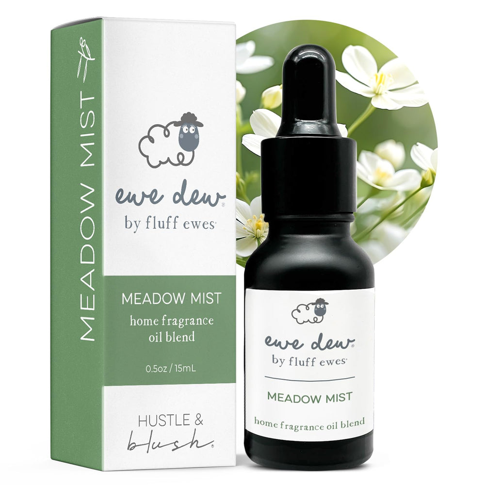 Hustle & Blush Meadow Mist oil bottle ready for diffusers and laundry fragrance.