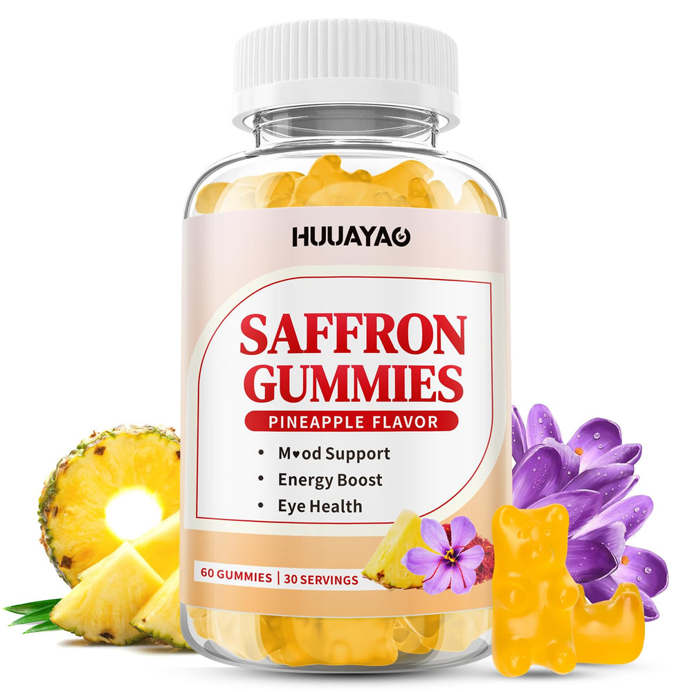 HUUAYAO 10-in-1 saffron gummies bottle for daily wellness and convenience.