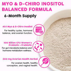 Packaging displays 180 servings for long-term ovarian care and cycle support.