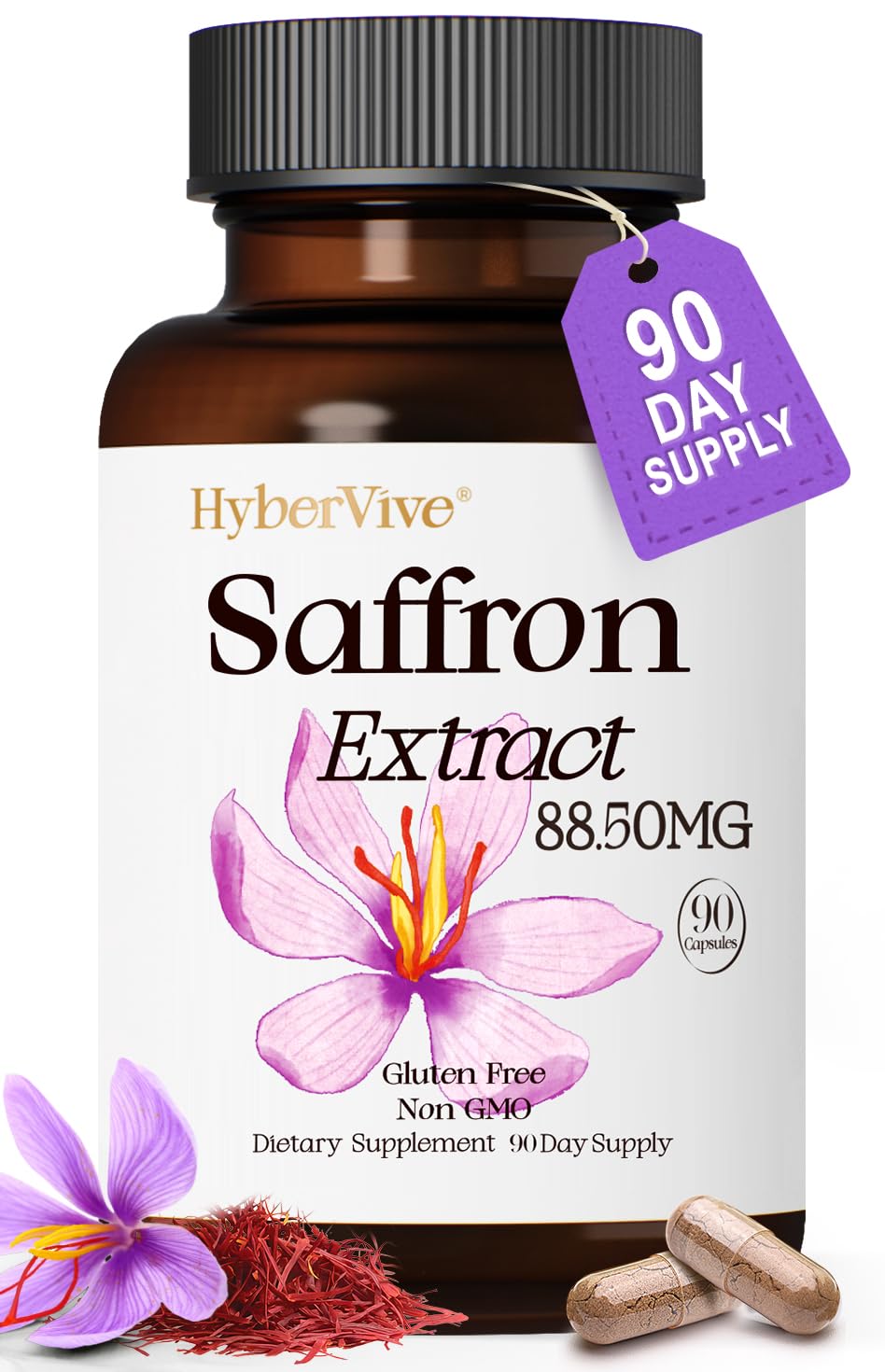 HyberVive saffron capsule bottle on a shelf for mood support exploration