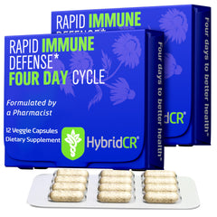 HybridCR bottle with immune-support capsules for on-the-go defense.