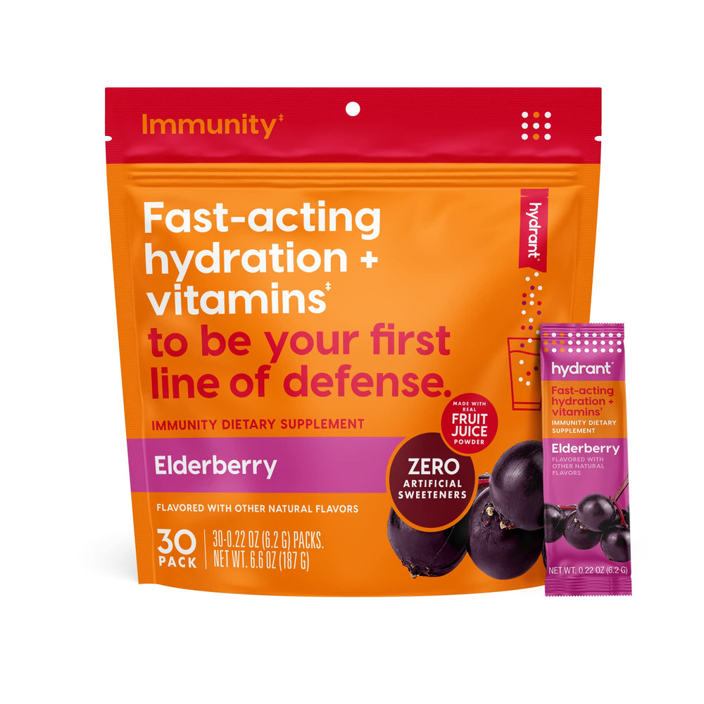 HYDRANT Immunity electrolyte sticks in elderberry flavor for on-the-go hydration