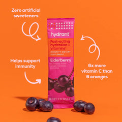 HYDRANT front label highlights vitamin C, D, and zinc ingredients