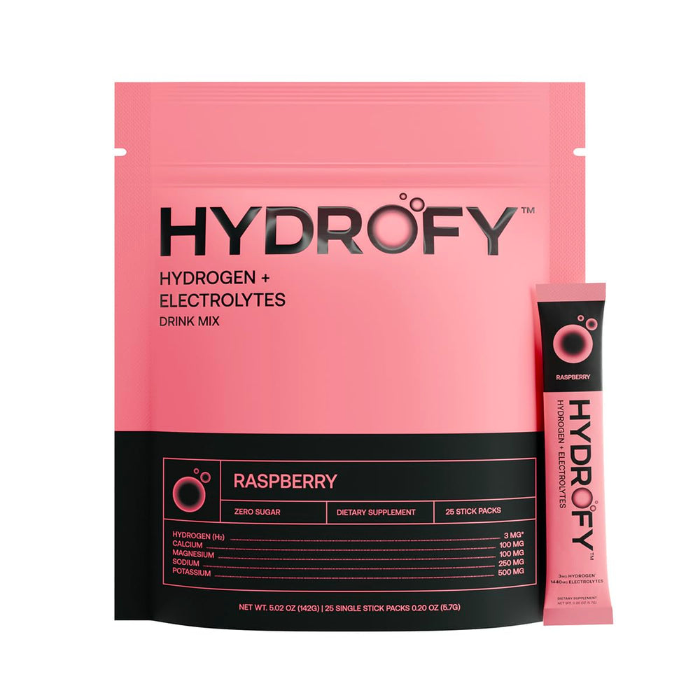 Hydrofy H2 electrolyte packet pour for refreshing hydration on the go.